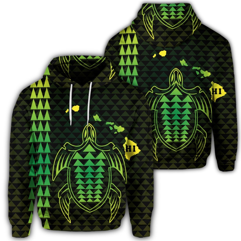 Hawaiian Map Kakau Turtle Polynesian Hoodie Green Unisex Art - Polynesian Pride