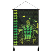 Hawaiian Map Kakau Turtle Polynesian Hanging Poster - Green - AH Hanging Poster Cotton And Linen - Polynesian Pride