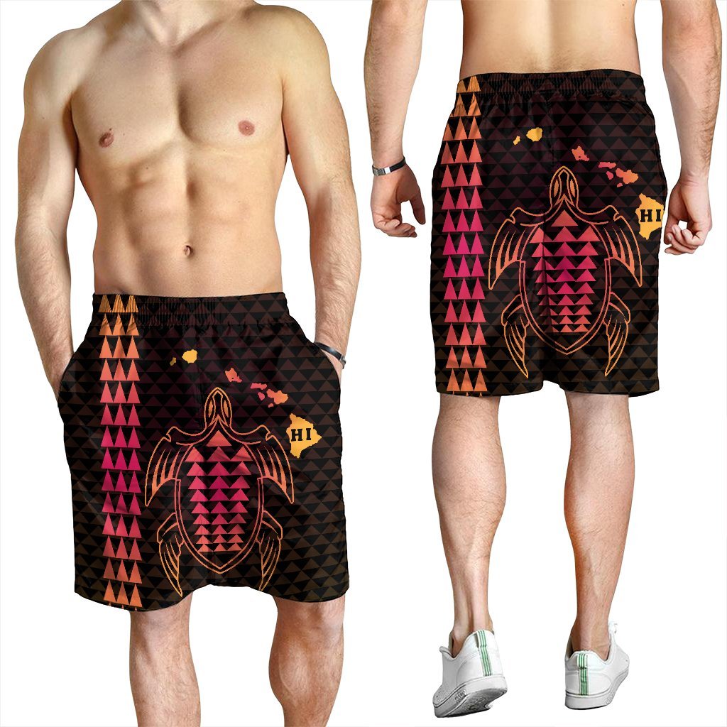 Hawaiian Map Kakau Turtle Polynesian Men's Shorts - Orange - AH - Polynesian Pride