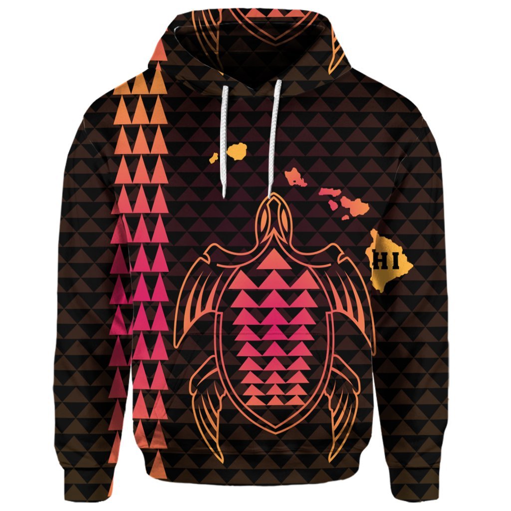 Custom Hawaiian Map Kakau Turtle Polynesian Hoodie Orange - Polynesian Pride