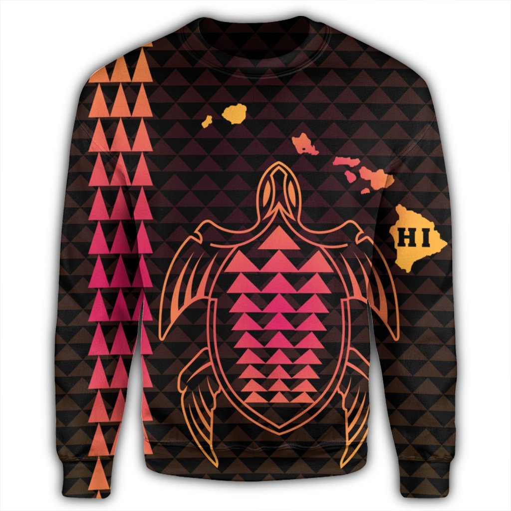 Hawaiian Map Kakau Turtle Polynesian Sweatshirt - Orange - AH - Polynesian Pride