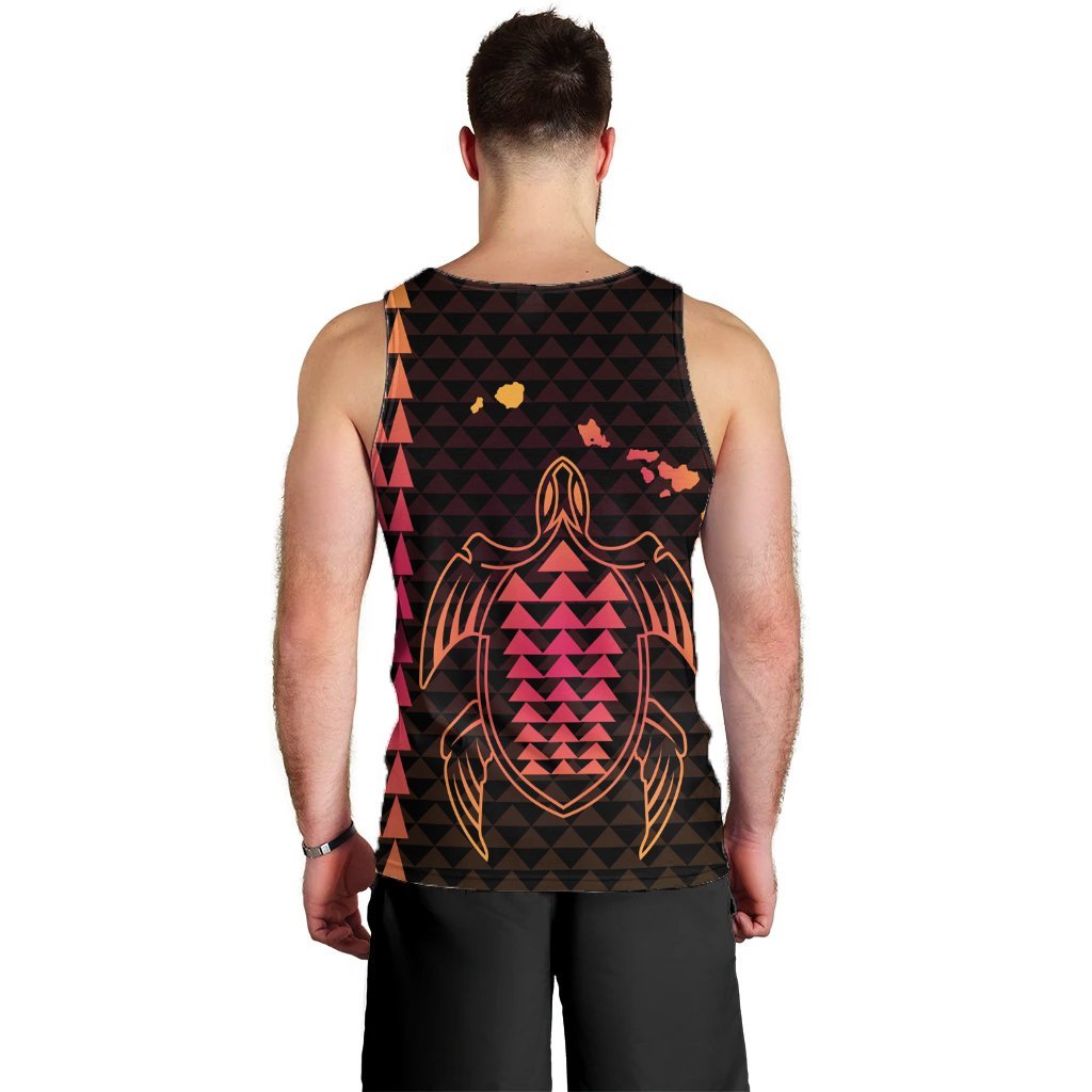 Hawaiian Map Kakau Turtle Polynesian Tank Top - Orange - AH - Polynesian Pride