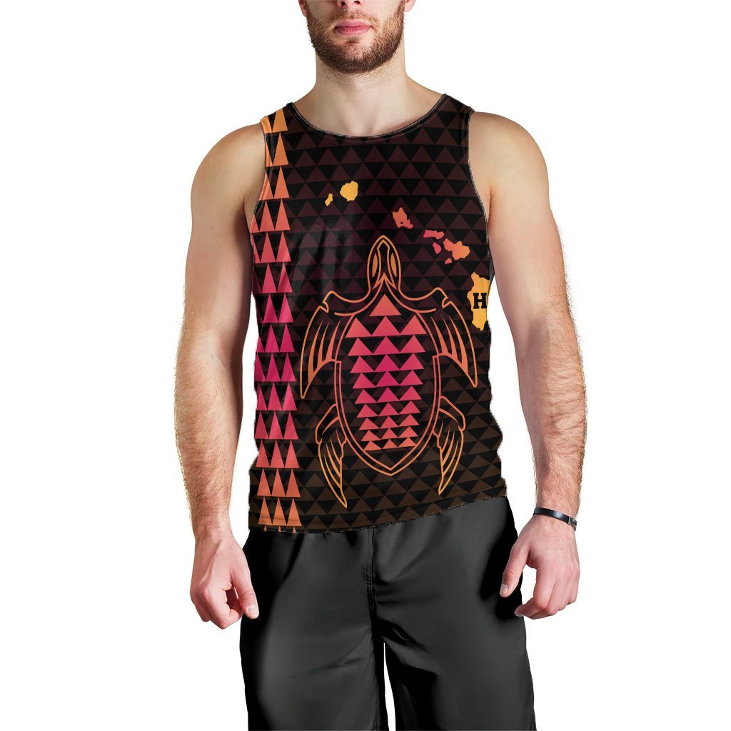 Hawaiian Map Kakau Turtle Polynesian Tank Top - Orange - AH Black - Polynesian Pride
