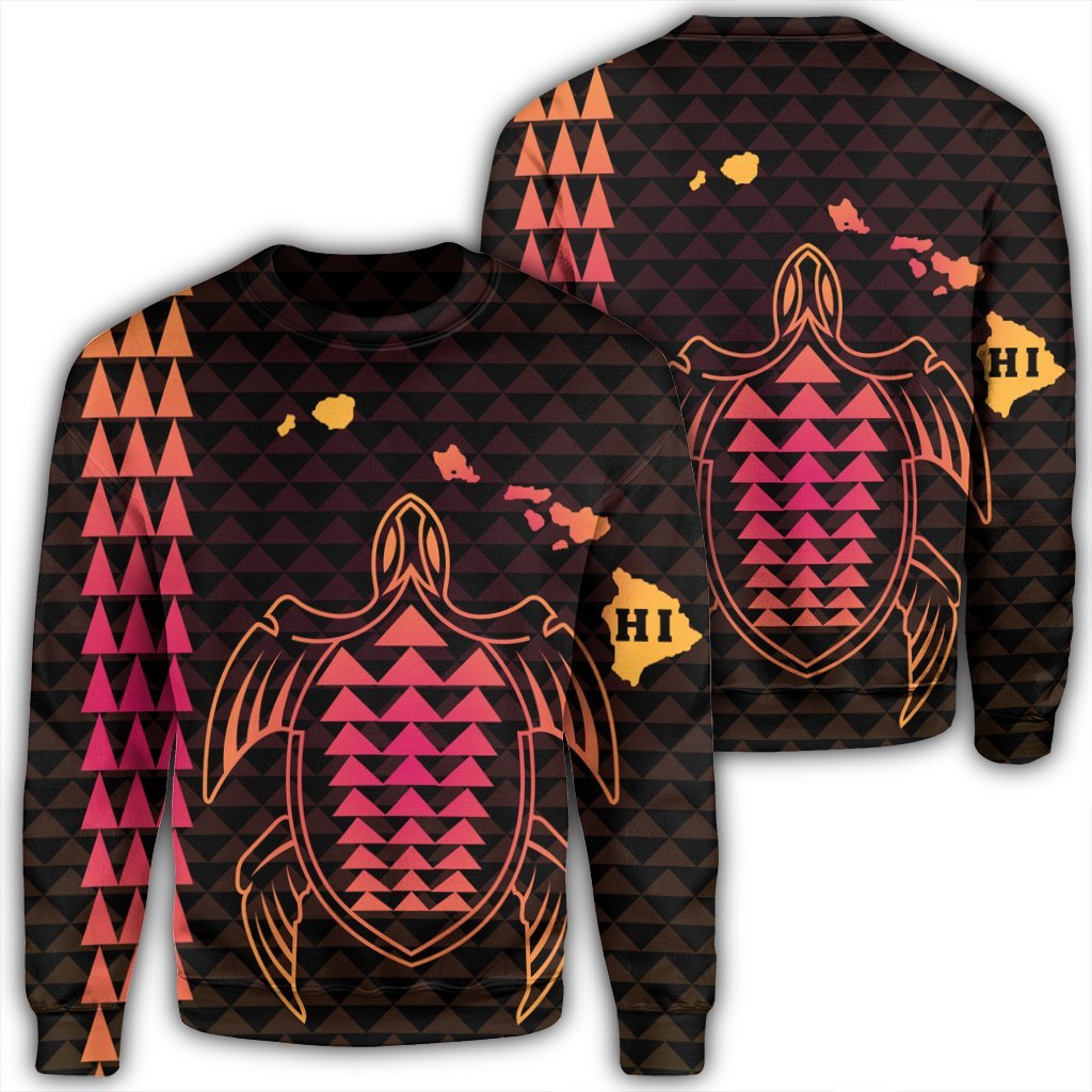 Hawaiian Map Kakau Turtle Polynesian Sweatshirt - Orange - AH Unisex Black - Polynesian Pride