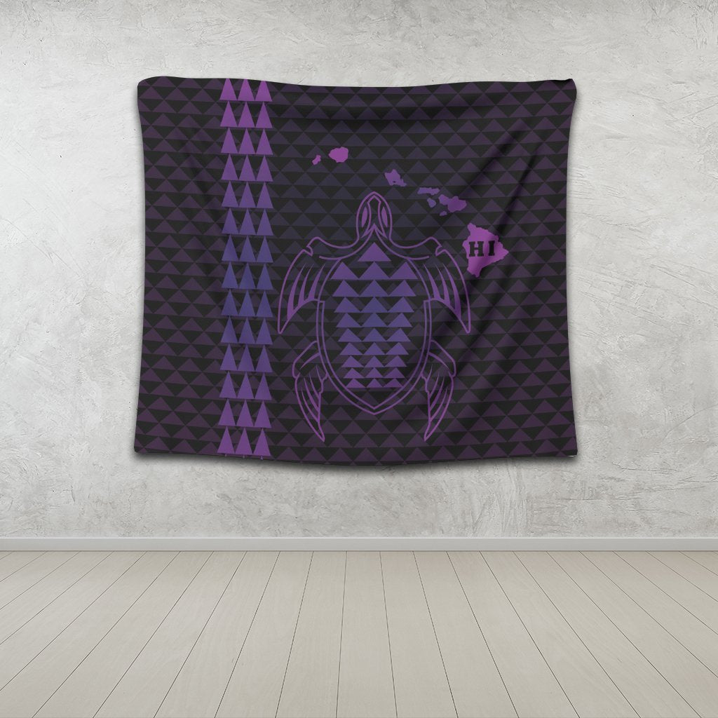 Hawaiian Map Kakau Turtle Polynesian Tapestry - Purple - AH - Polynesian Pride