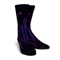 Hawaiian Map Kakau Turtle Polynesian Crew Socks - Purple - AH - Polynesian Pride