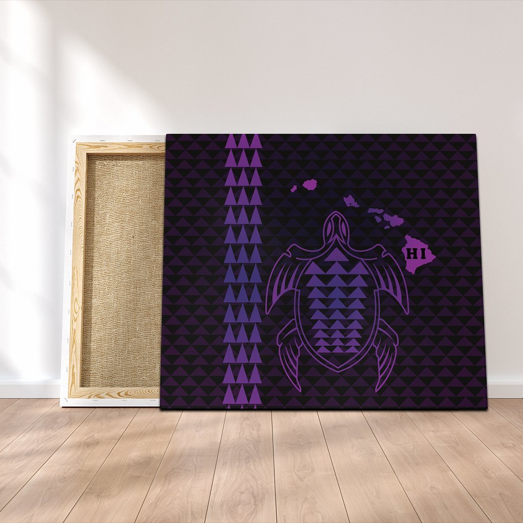 Hawaiian Map Kakau Turtle Polynesian Canvas - Purple - AH Canvas Poly-cotton - Polynesian Pride