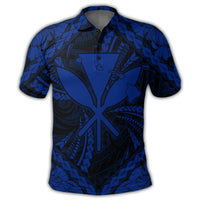 Hawaiian Map Kanaka Hibiscus Blue Polynesian Polo Shirt - Polynesian Pride