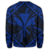Hawaiian Map Kanaka Hibiscus Blue Polynesian Sweatshirt - AH - Polynesian Pride