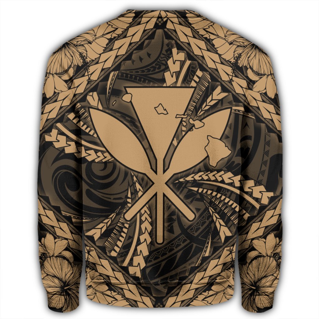 Hawaiian Map Kanaka Hibiscus Gold Polynesian Sweatshirt - AH - Polynesian Pride