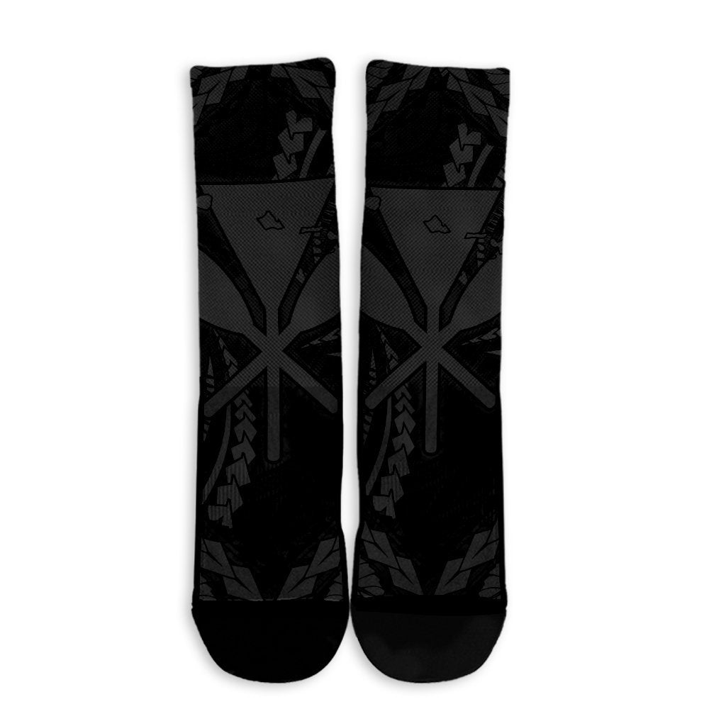 Hawaiian Map Kanaka Hibiscus Gray Polynesian Crew Socks - AH - Polynesian Pride