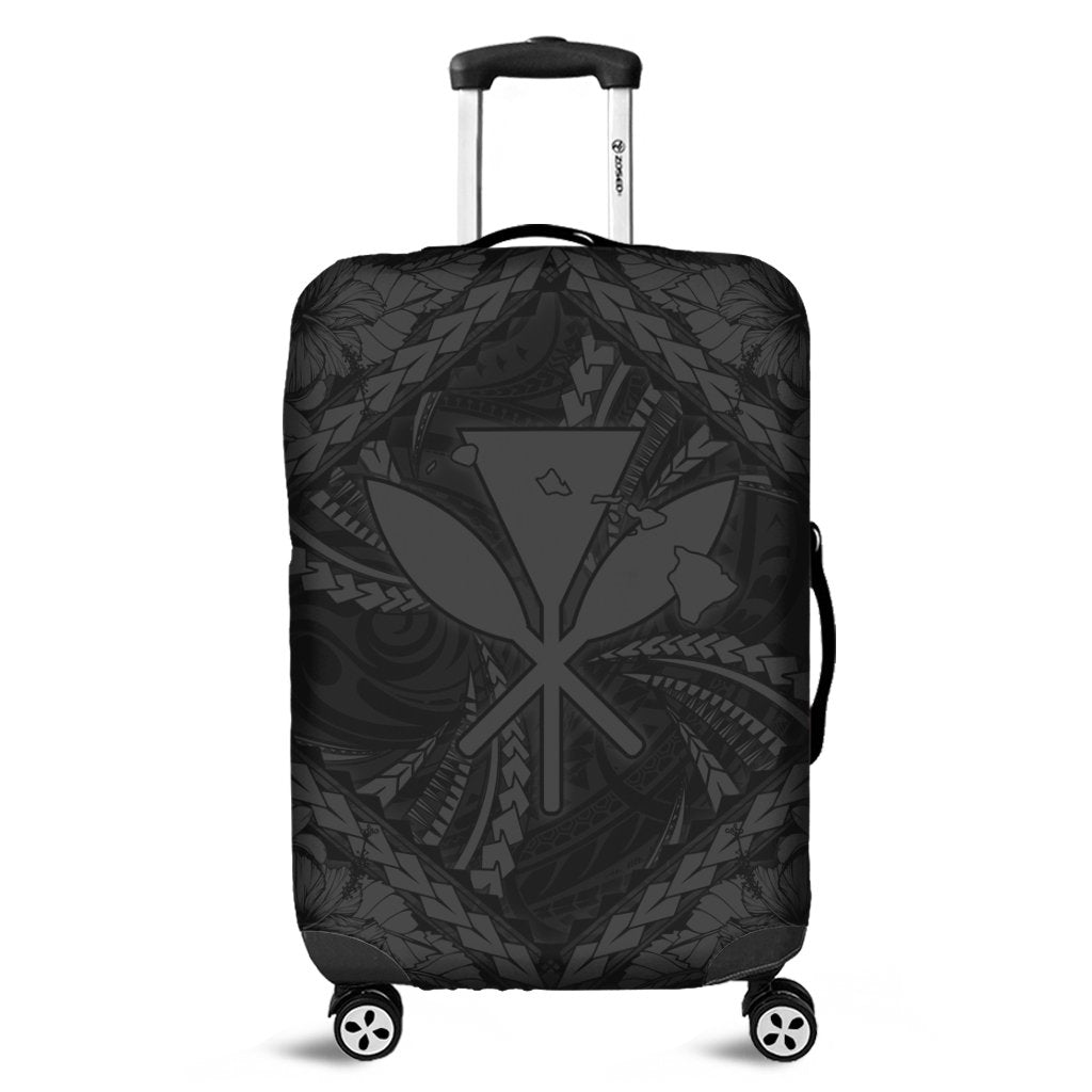 Hawaiian Map Kanaka Hibiscus Gray Polynesian Luggage Covers - AH Black - Polynesian Pride