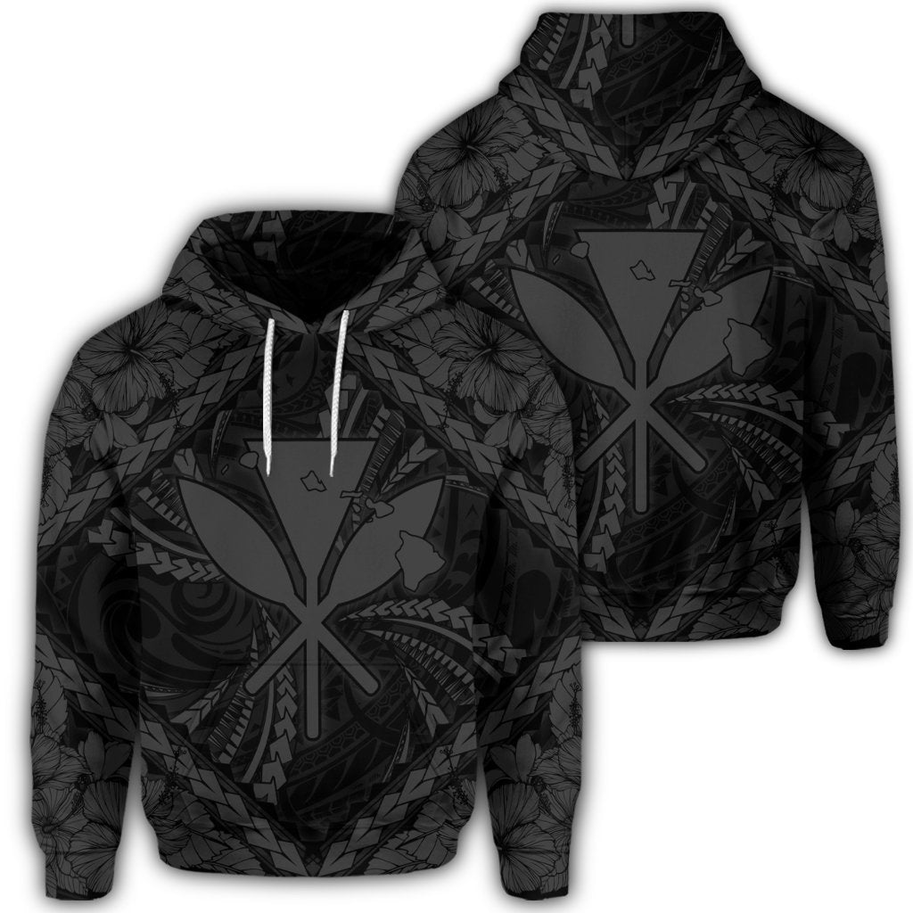 Hawaiian Map Kanaka Hibiscus Gray Polynesian Hoodie Unisex Art - Polynesian Pride