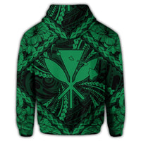 Hawaiian Map Kanaka Hibiscus Green Polynesian Zip Hoodie - Polynesian Pride