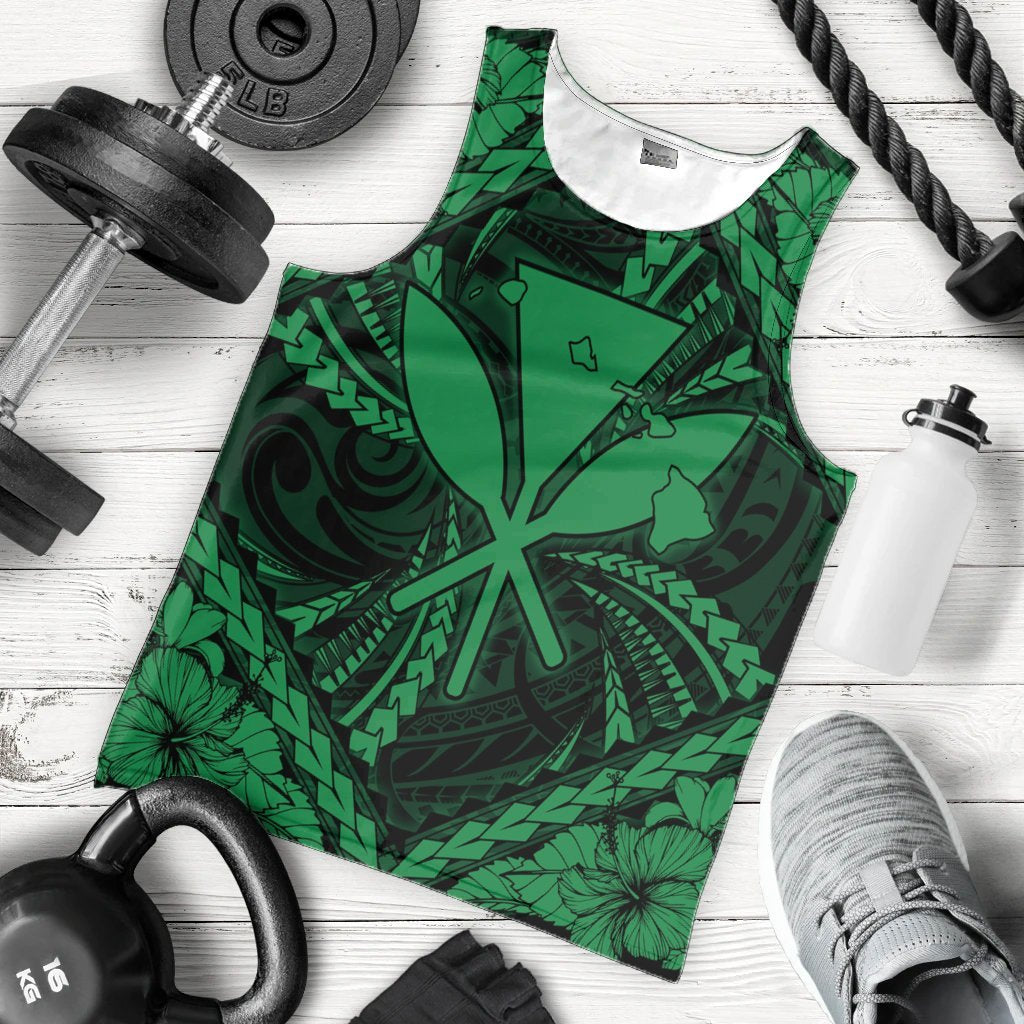 Hawaiian Map Kanaka Hibiscus Green Polynesian Tank Top - AH - Polynesian Pride
