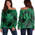 Hawaiian Map Kanaka Hibiscus Green Polynesian Women's Off Shoulder Sweater - AH Black - Polynesian Pride