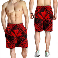 Hawaiian Map Kanaka Hibiscus Red Polynesian Men's Shorts - AH - Polynesian Pride