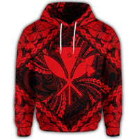 Hawaiian Map Kanaka Hibiscus Red Polynesian Hoodie - Polynesian Pride