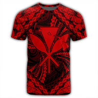 Hawaiian Map Kanaka Hibiscus Red Polynesian T Shirt - Polynesian Pride