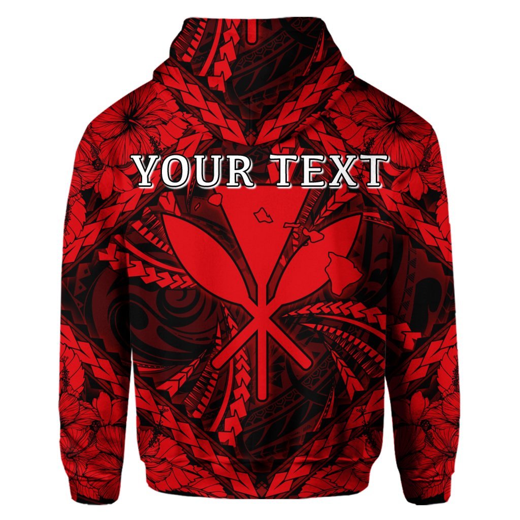 Custom Hawaiian Map Kanaka Hibiscus Red Polynesian Hoodie - Polynesian Pride