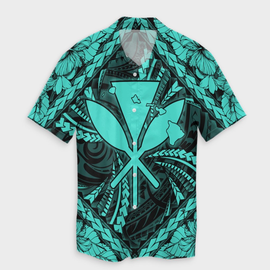 Hawaiian Map Kanaka Hibiscus Turquoise Polynesian Hawaiian Shirt - AH Unisex Black - Polynesian Pride