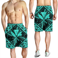 Hawaiian Map Kanaka Hibiscus Turquoise Polynesian Men's Shorts - AH - Polynesian Pride