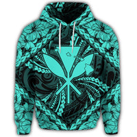 Hawaiian Map Kanaka Hibiscus Turquoise Polynesian Hoodie - Polynesian Pride