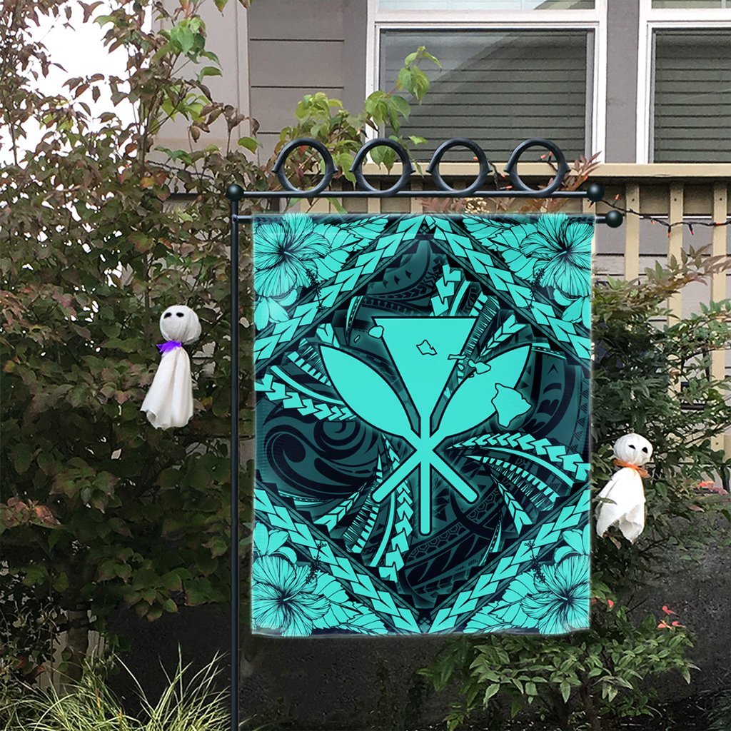 Hawaiian Map Kanaka Hibiscus Turquoise Polynesian Flag - AH - Polynesian Pride