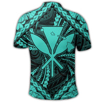Hawaiian Map Kanaka Hibiscus Turquoise Polynesian Polo Shirt - Polynesian Pride