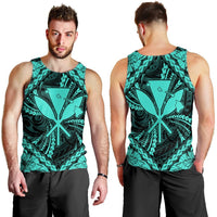 Hawaiian Map Kanaka Hibiscus Turquoise Polynesian Tank Top - AH - Polynesian Pride