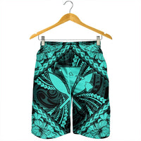 Hawaiian Map Kanaka Hibiscus Turquoise Polynesian Men's Shorts - AH - Polynesian Pride