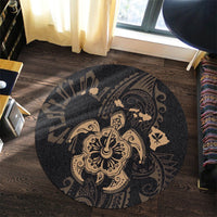 Hawaiian Map Kanaka Hibiscus Turtle Gold Polynesian Round Carpet - AH - Polynesian Pride