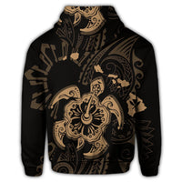 Hawaiian Map Kanaka Hibiscus Turtle Gold Polynesian Zip Hoodie - Polynesian Pride
