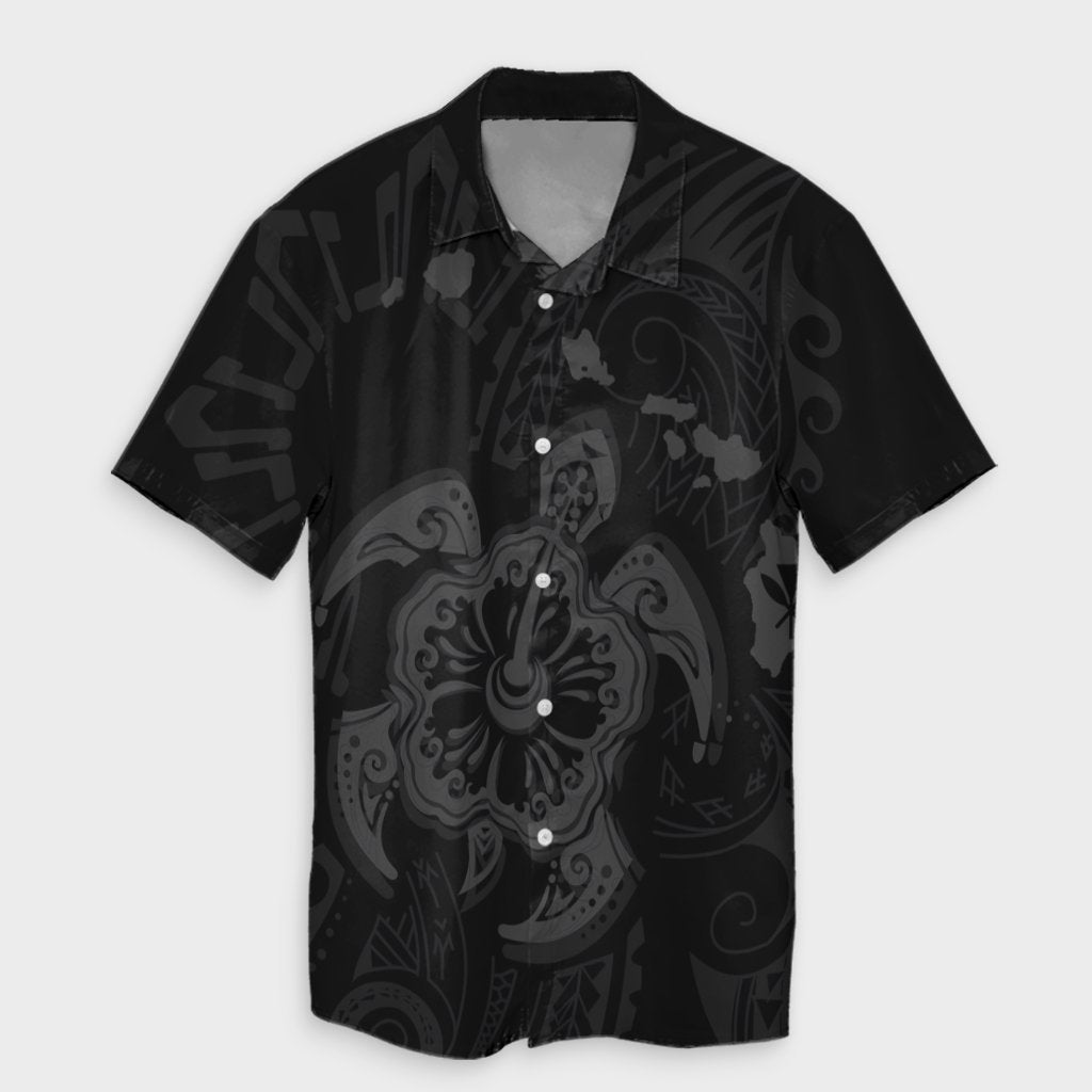 Hawaiian Map Kanaka Hibiscus Turtle Gray Polynesian Hawaiian Shirt - AH Unisex Black - Polynesian Pride