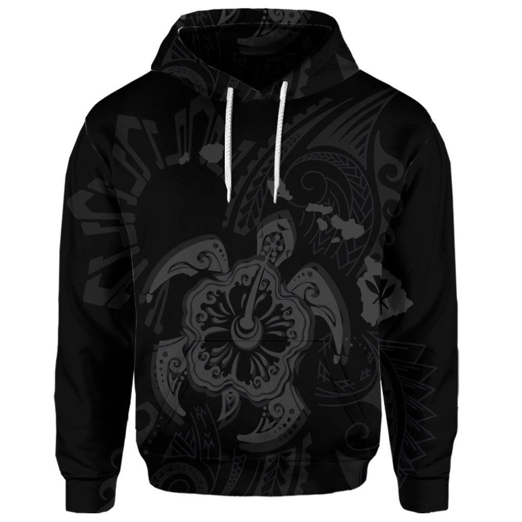 Custom Hawaiian Map Kanaka Hibiscus Turtle Gray Polynesian Hoodie - Polynesian Pride