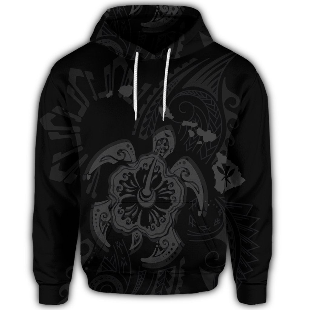Hawaiian Map Kanaka Hibiscus Turtle Gray Polynesian Hoodie - Polynesian Pride