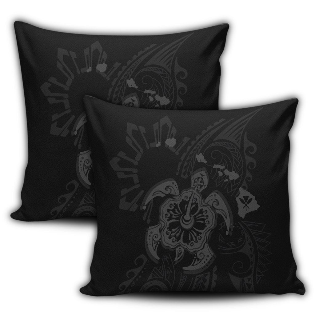 Hawaiian Map Kanaka Hibiscus Turtle Gray Polynesian Pillow Covers - AH - Polynesian Pride
