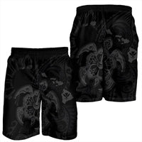Hawaiian Map Kanaka Hibiscus Turtle Gray Polynesian Men's Shorts - AH - Polynesian Pride