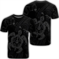 Hawaiian Map Kanaka Hibiscus Turtle Gray Polynesian T Shirt Unisex Black - Polynesian Pride