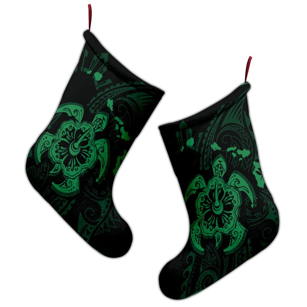 Hawaiian Map Kanaka Hibiscus Turtle Green Polynesian Christmas Stocking - AH - Polynesian Pride