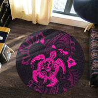Hawaiian Map Kanaka Hibiscus Turtle Pink Polynesian Round Carpet - AH - Polynesian Pride