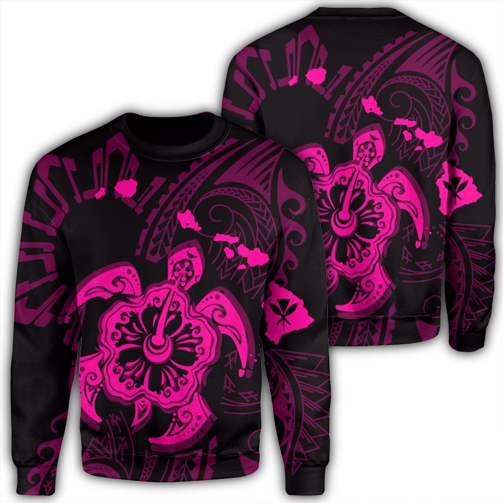 Hawaiian Map Kanaka Hibiscus Turtle Pink Polynesian Sweatshirt - AH Unisex Black - Polynesian Pride