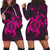 Hawaiian Map Kanaka Hibiscus Turtle Pink Polynesian Hoodie Dress - AH Black - Polynesian Pride