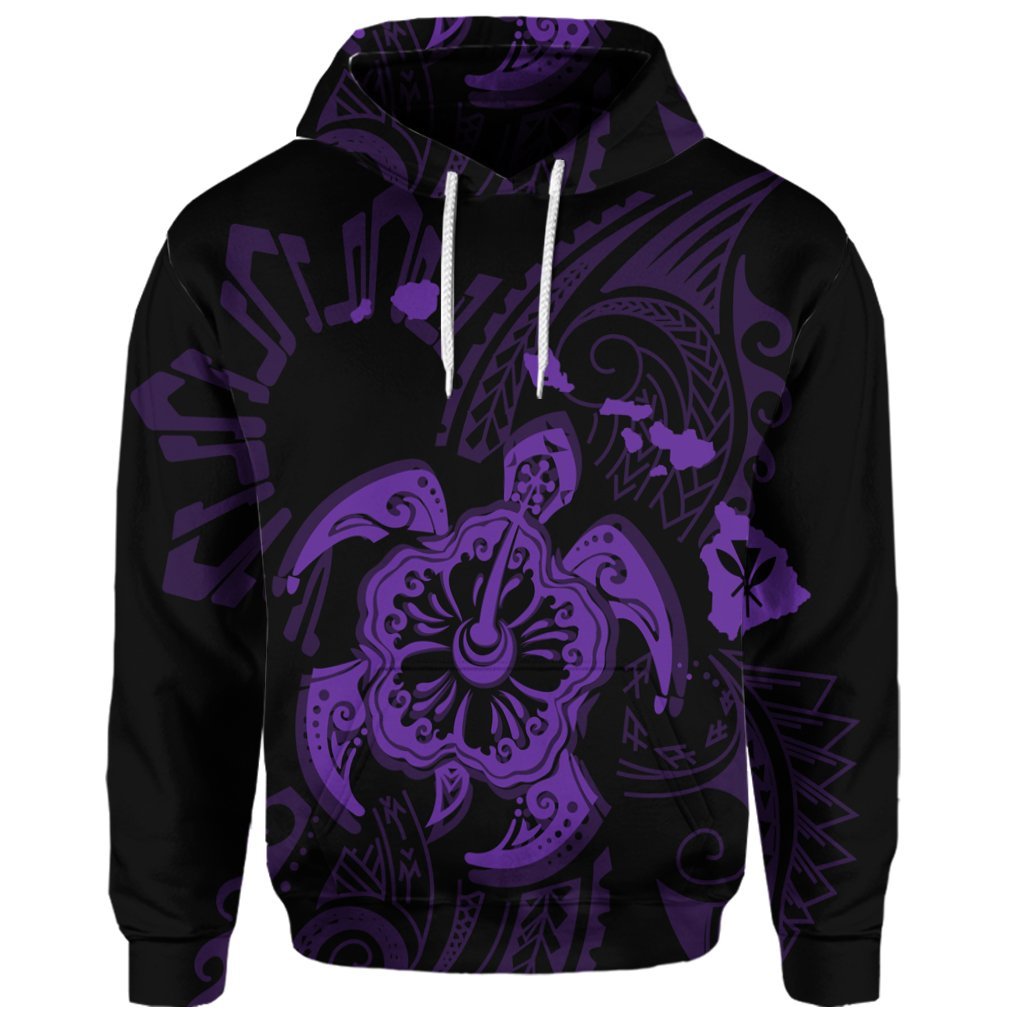 Custom Hawaiian Map Kanaka Hibiscus Turtle Purple Polynesian Hoodie - Polynesian Pride