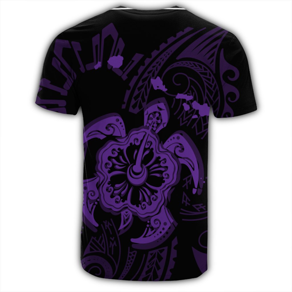 Hawaiian Map Kanaka Hibiscus Turtle Purple Polynesian T Shirt - Polynesian Pride