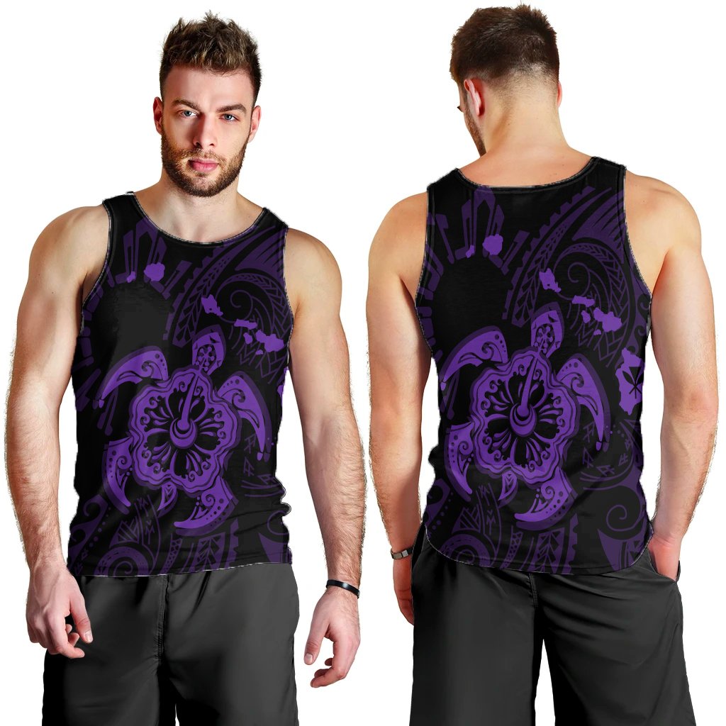 Hawaiian Map Kanaka Hibiscus Turtle Purple Polynesian Tank Top - AH - Polynesian Pride