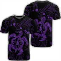 Hawaiian Map Kanaka Hibiscus Turtle Purple Polynesian T Shirt Unisex Black - Polynesian Pride