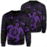 Hawaiian Map Kanaka Hibiscus Turtle Purple Polynesian Sweatshirt - AH Unisex Black - Polynesian Pride