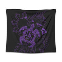 Hawaiian Map Kanaka Hibiscus Turtle Purple Polynesian Tapestry - AH Wall Tapestry Black - Polynesian Pride