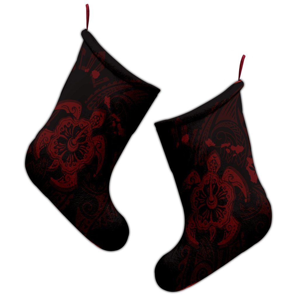 Hawaiian Map Kanaka Hibiscus Turtle Red Polynesian Christmas Stocking - AH - Polynesian Pride